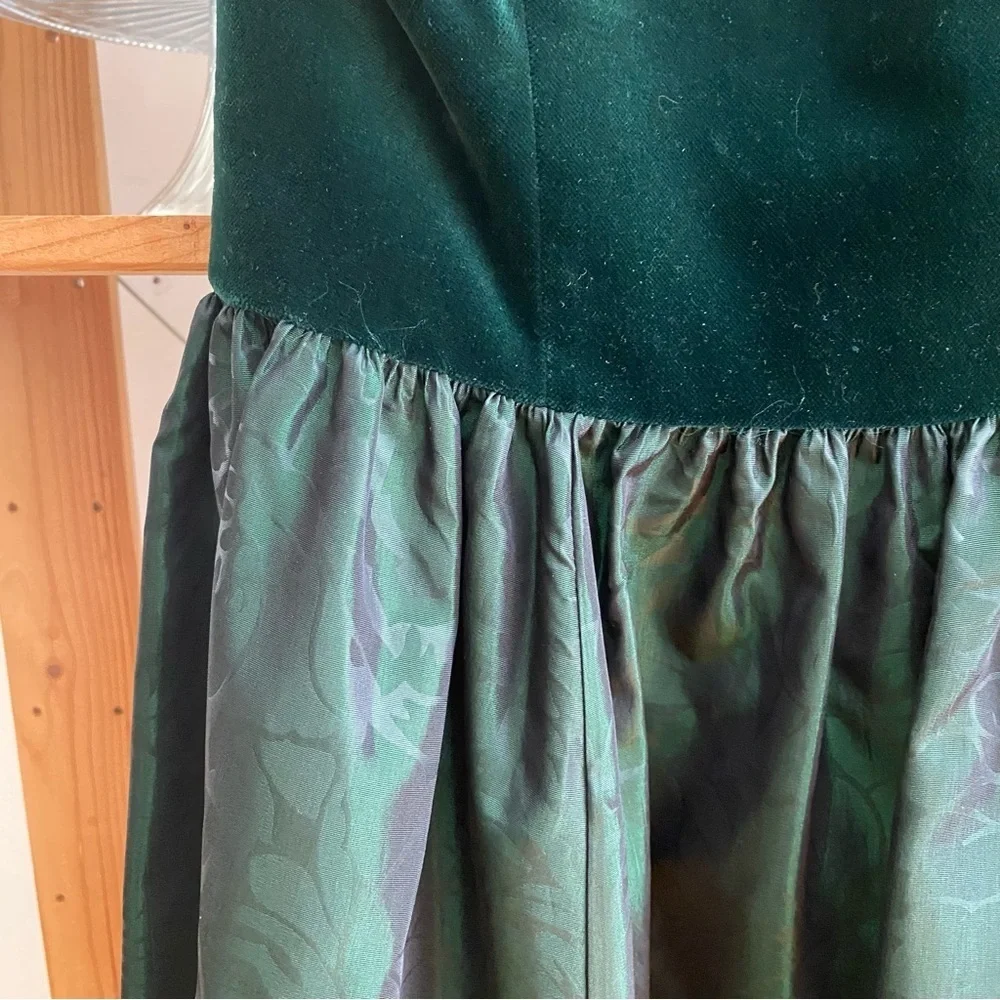 Vintage Laura Ashley Green Velvet Floral Taffeta Midi Dress Gown 8 - Picture 7 of 16